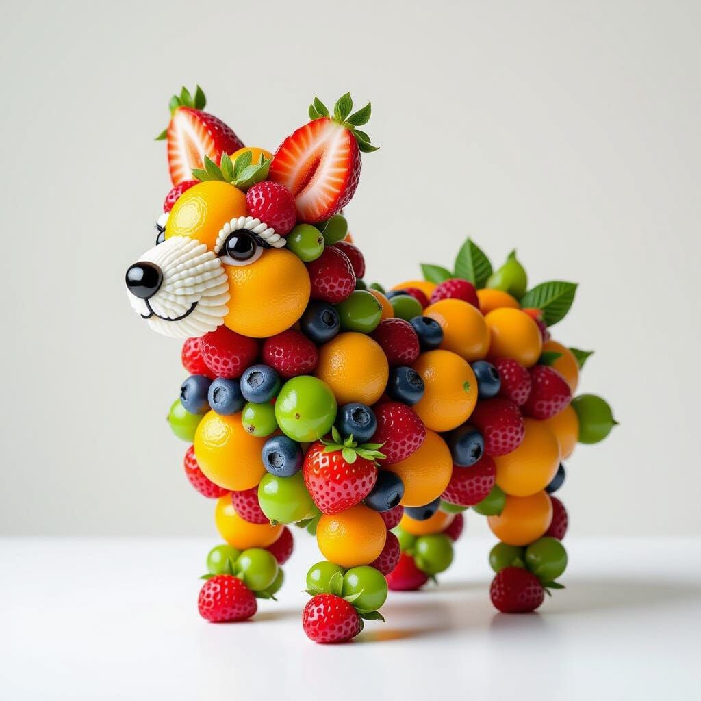Charming Fruit Animal Sculpture Under Studio Lights
