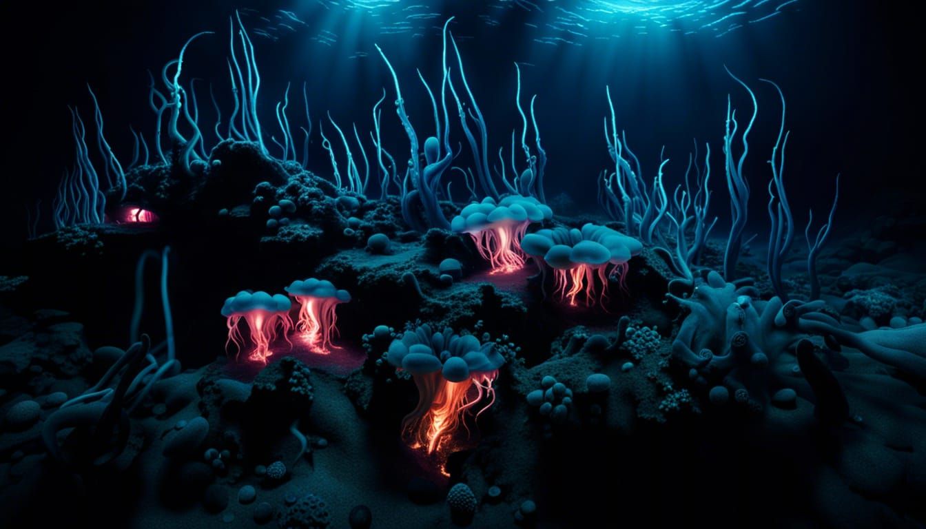 Bioluminescent Life in the Deep Ocean's Darkness