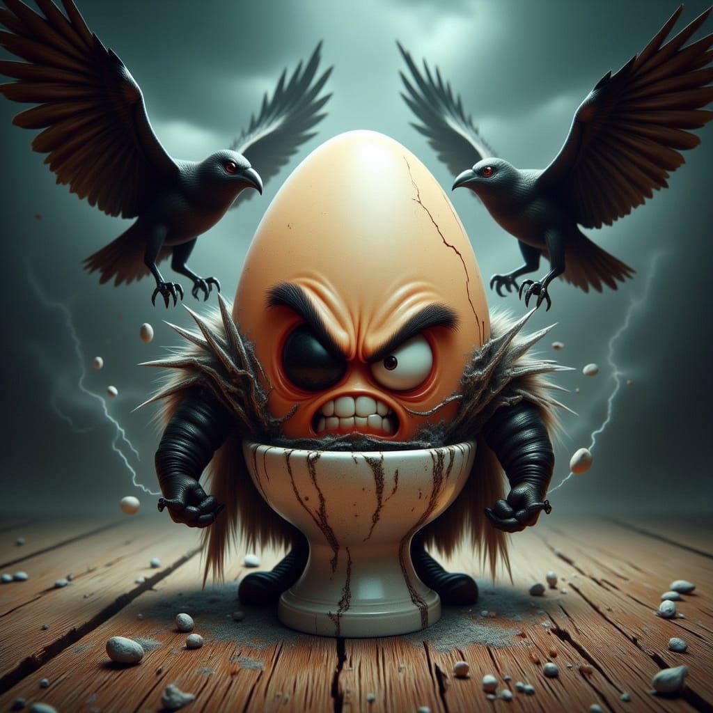 Angry Egg Odin on a Toilet in a Storm