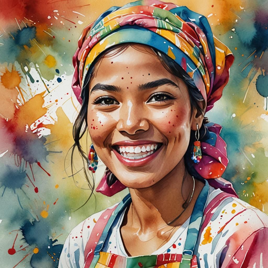 Smiling Girl Painting: Vibrant Watercolor Portrait