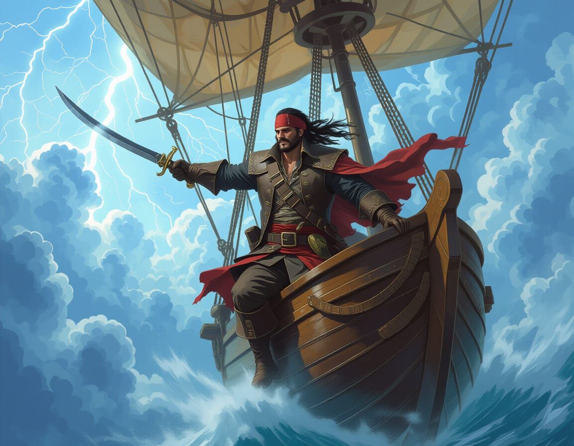 Falcon Pirate Steers Airship Through Stormy Skies