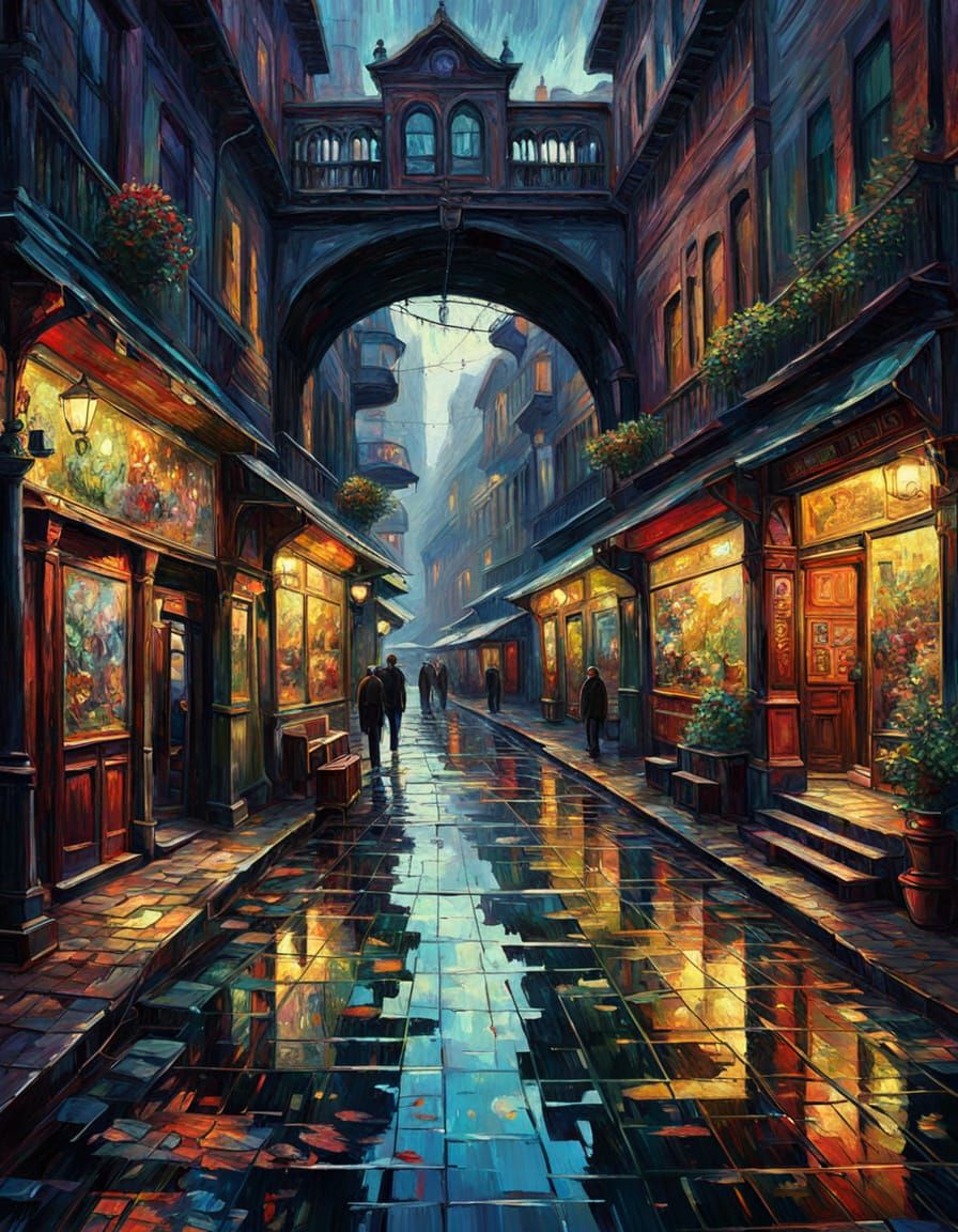 Epic Neo-Expressionist Digital Oil Painting of a Rainy Eveni...