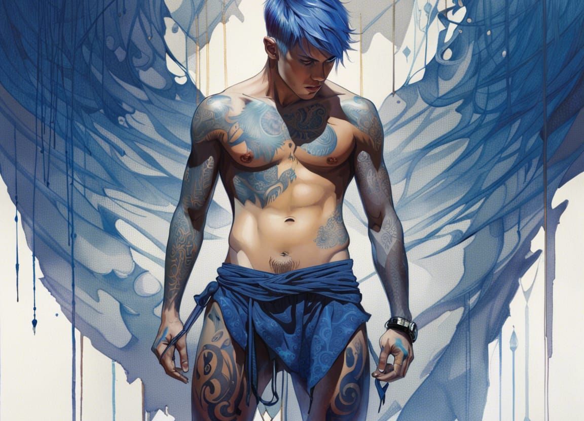 Detailed Goth Boy Portrait with Piercings and Tattoos