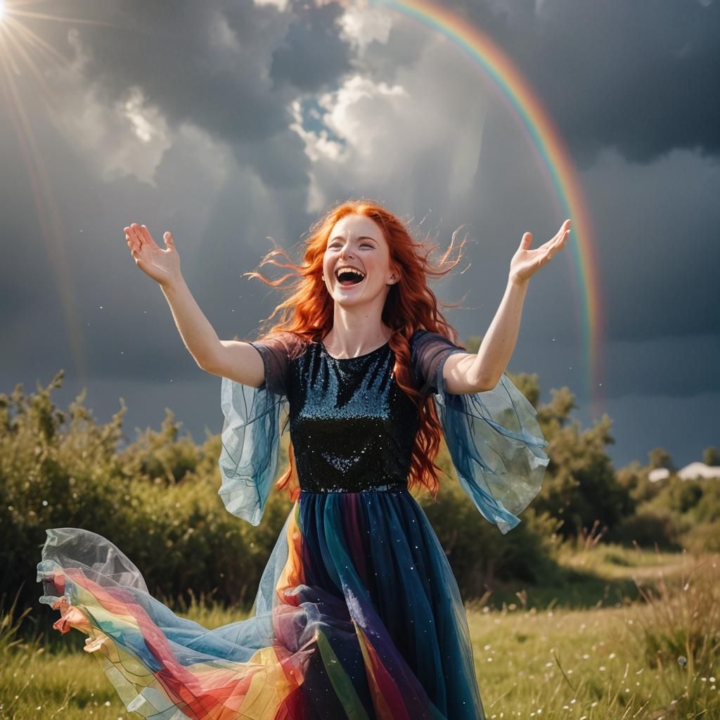 Radiant Redhead in Divine Light Praising