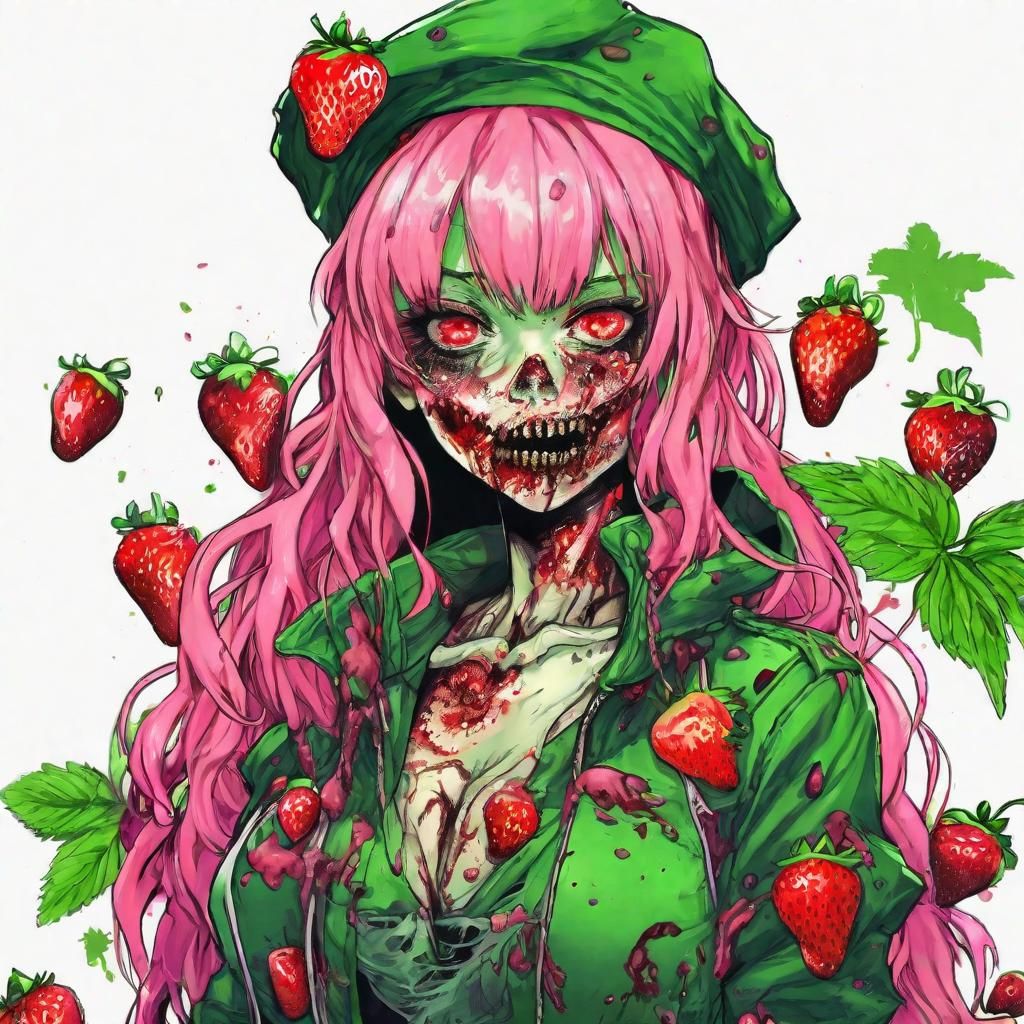 Anime Zombie Strawberry Girl Portrait in 16K