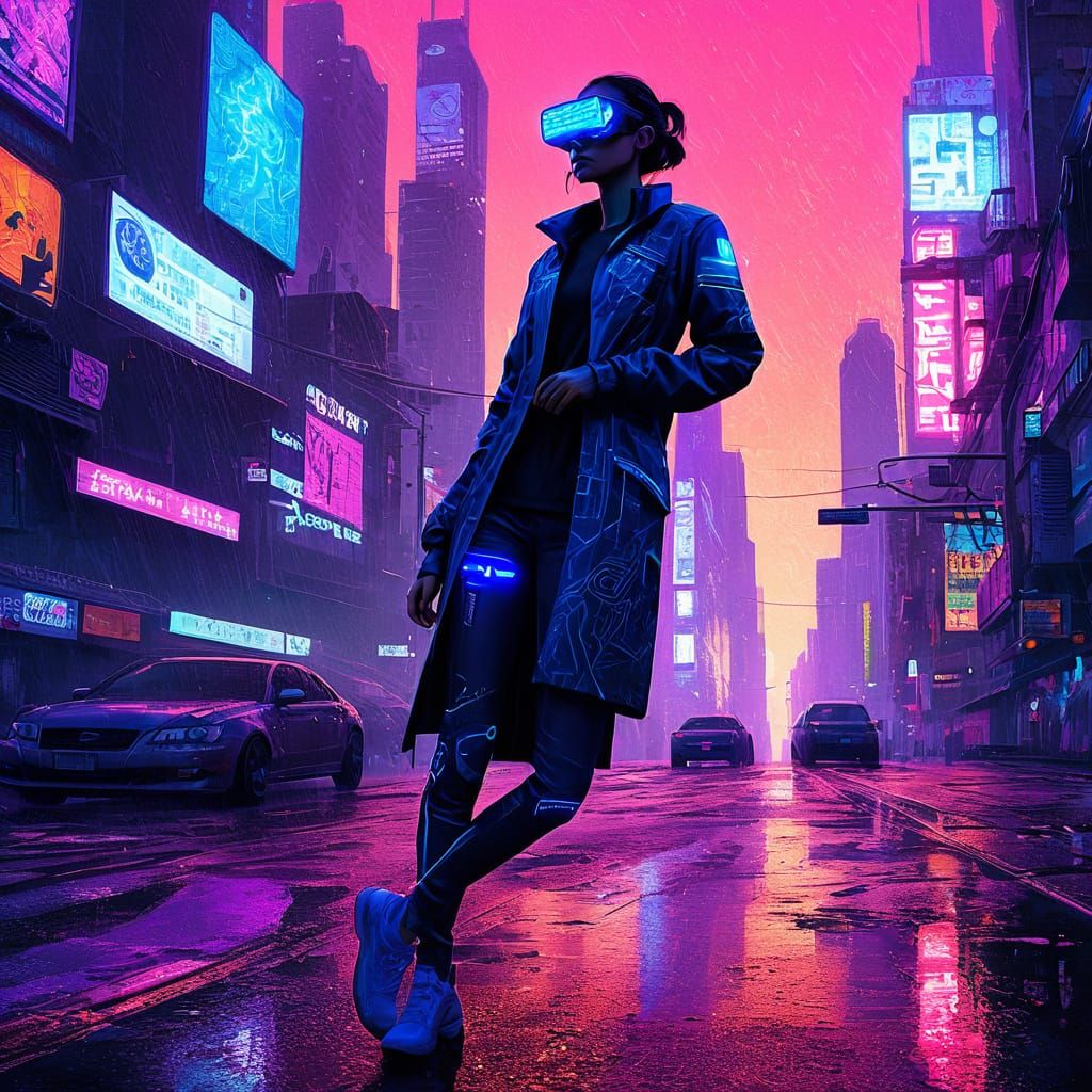 Cyberpunk Cityscape at Sunset