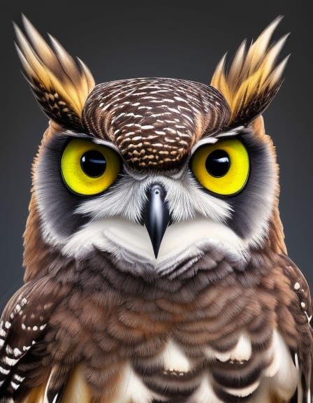 Adorable Great Horned Owl in Disney Style