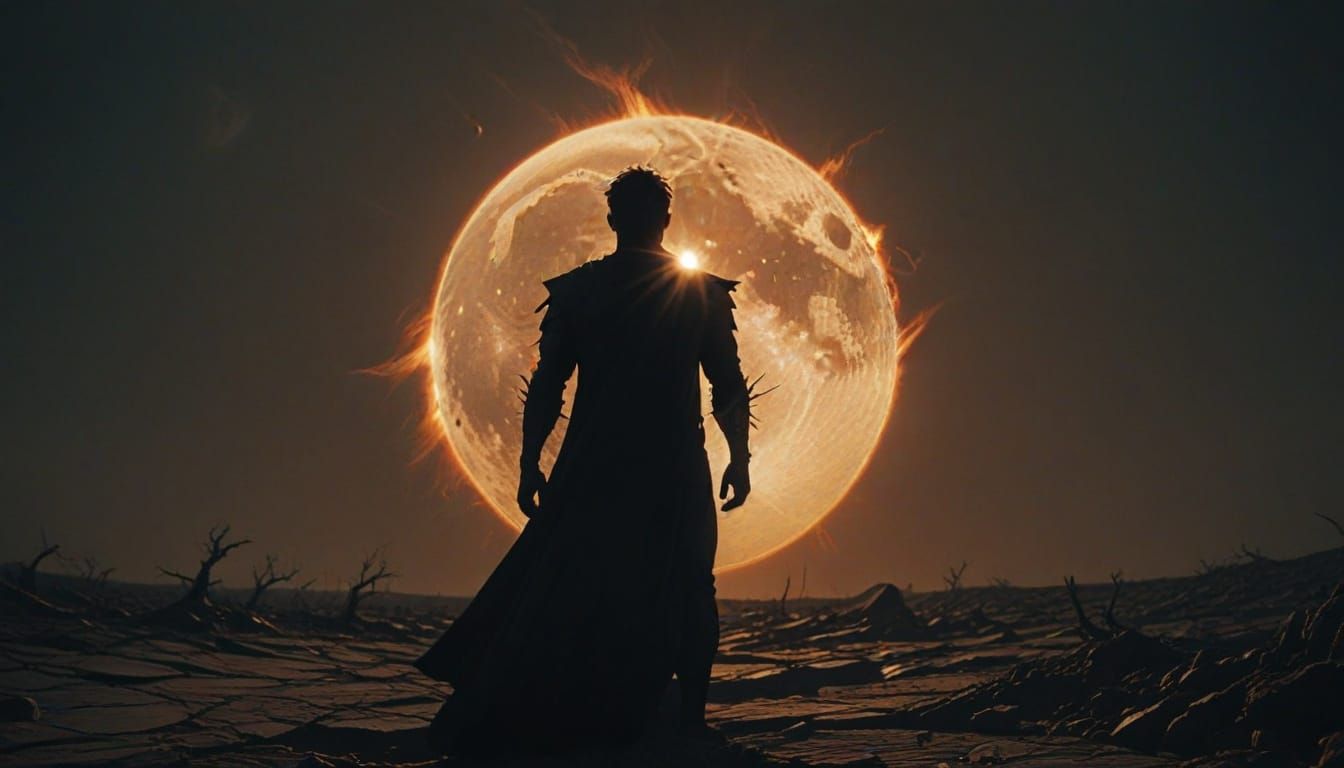 Solar Eclipse Silhouette in Dark Fantasy Landscape