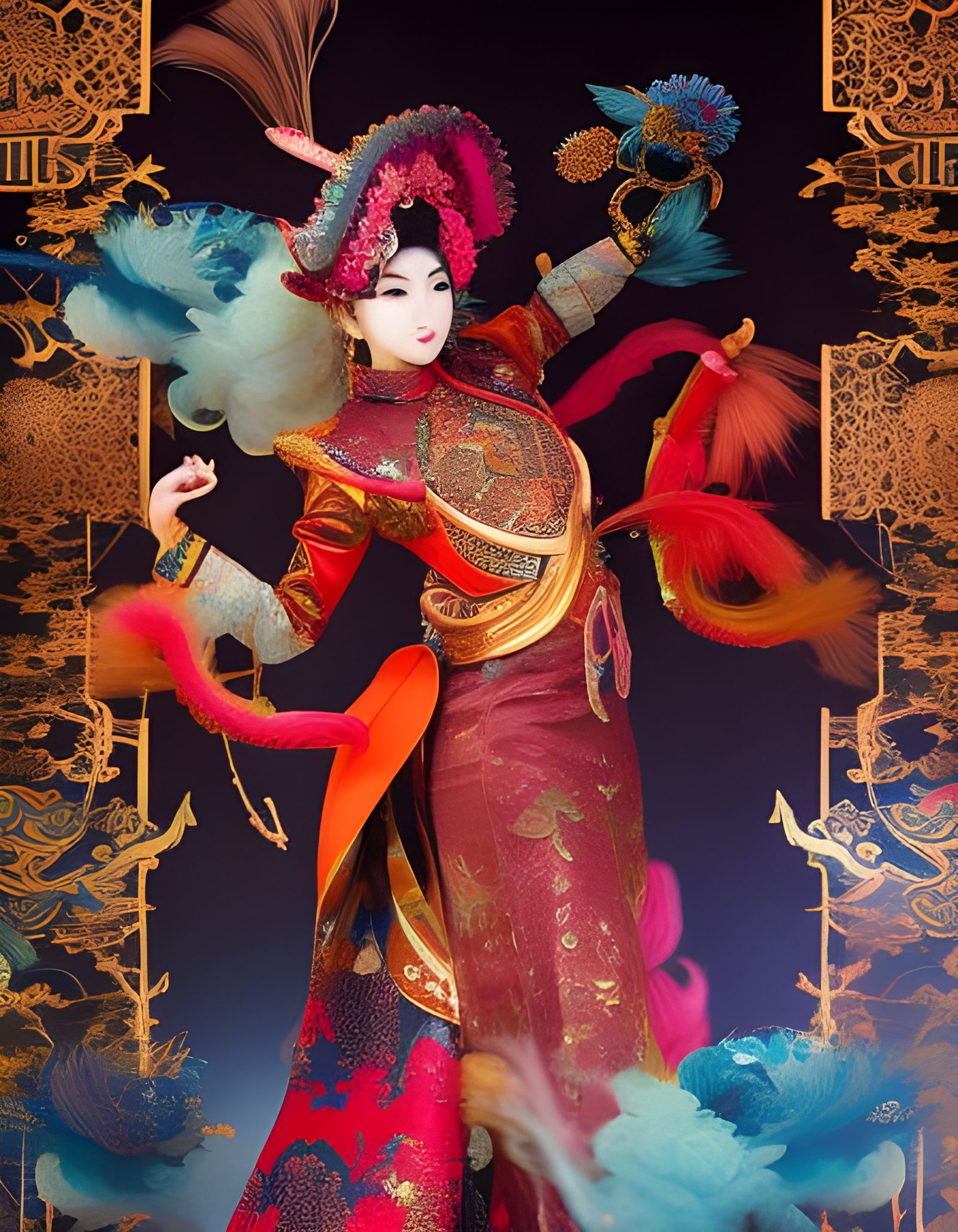 Aries as Futuristic Samurai in Chinoiserie Style