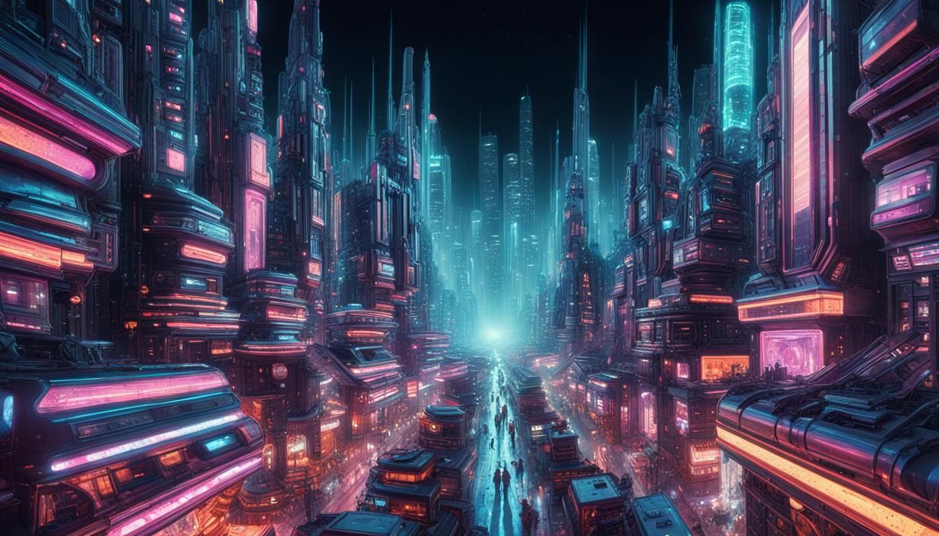 Hyperdetailed Futuristic Cityscape at Night in Photorealisti...