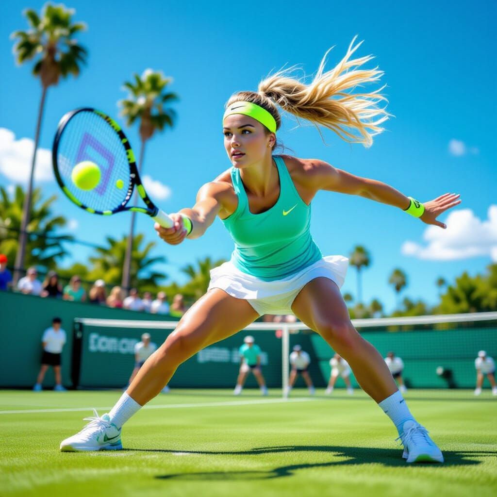 Dynamic Tennis Player in Neon Sportswear