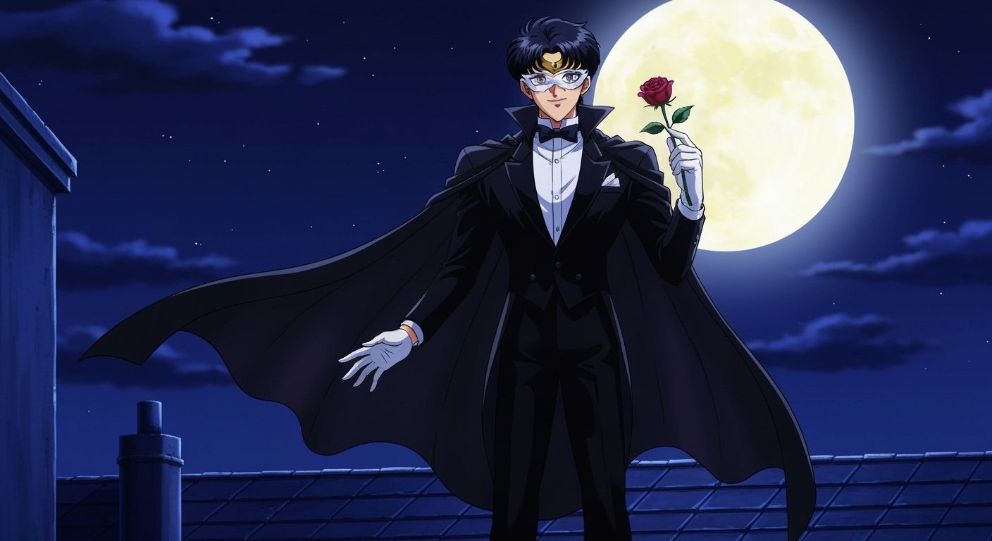 Anime Tuxedo Mask Heroic Night Rooftop Pose