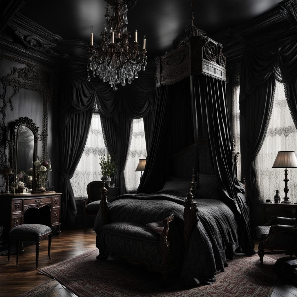 Dark Victorian Bedroom Interior