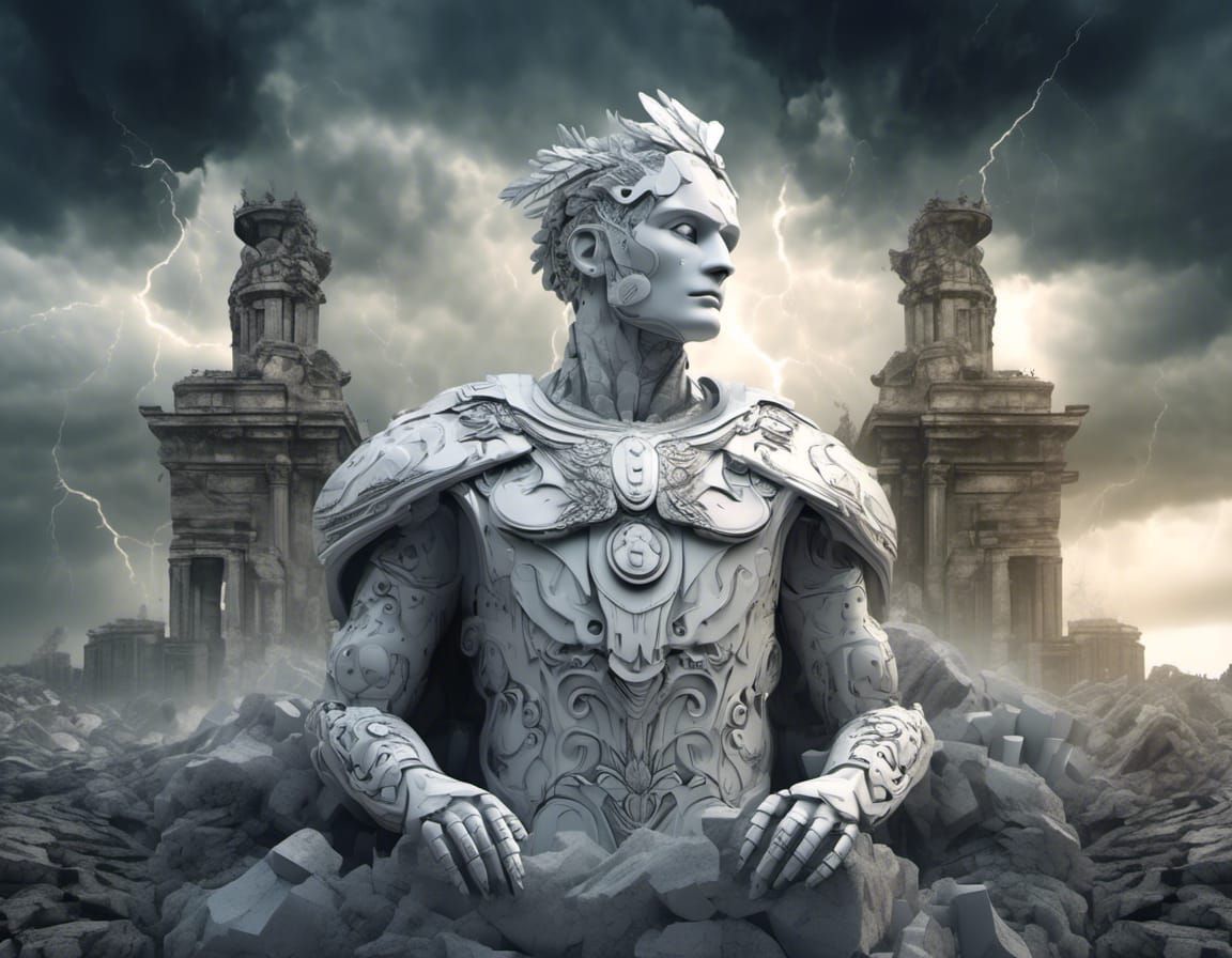 Hyperrealistic Marble Bust of Robot Caesar