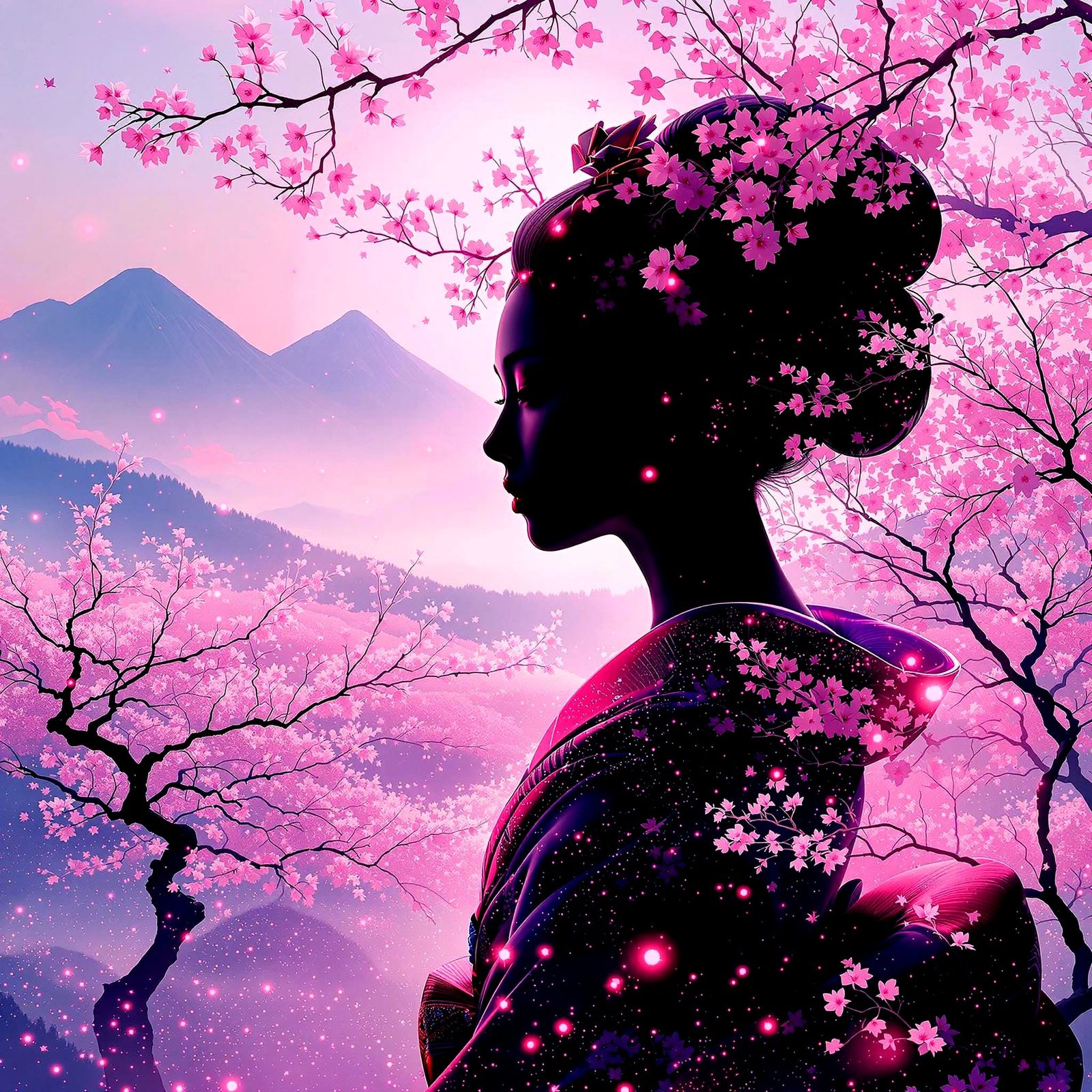Hyperdetailed Geisha Cherry Blossom Fantasy Poster