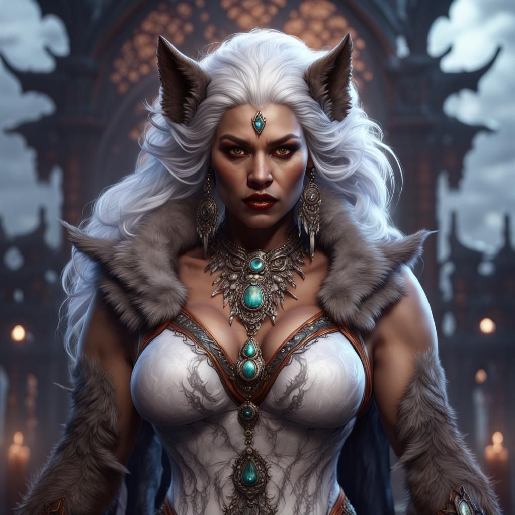 Plus Size Werewolf Goddess with White Hair