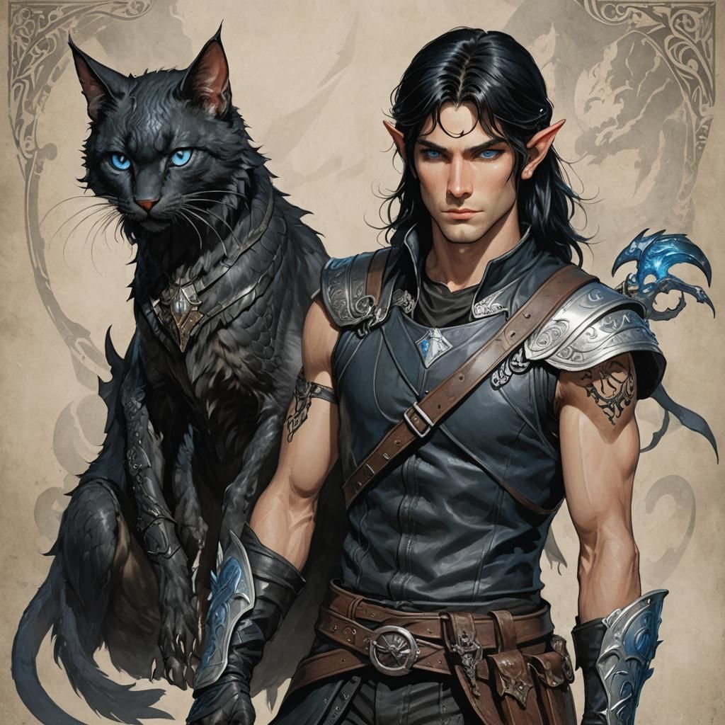 Elven Rogue with Draconic Cat Companion