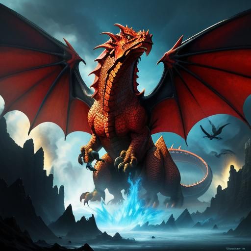 Hyperrealistic Welsh Dragon Destroying Village