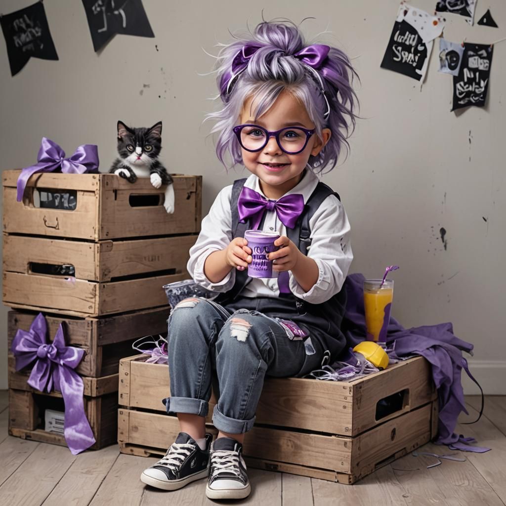 Punk Girl with Kitten in Airbrushed Chalk Art Style