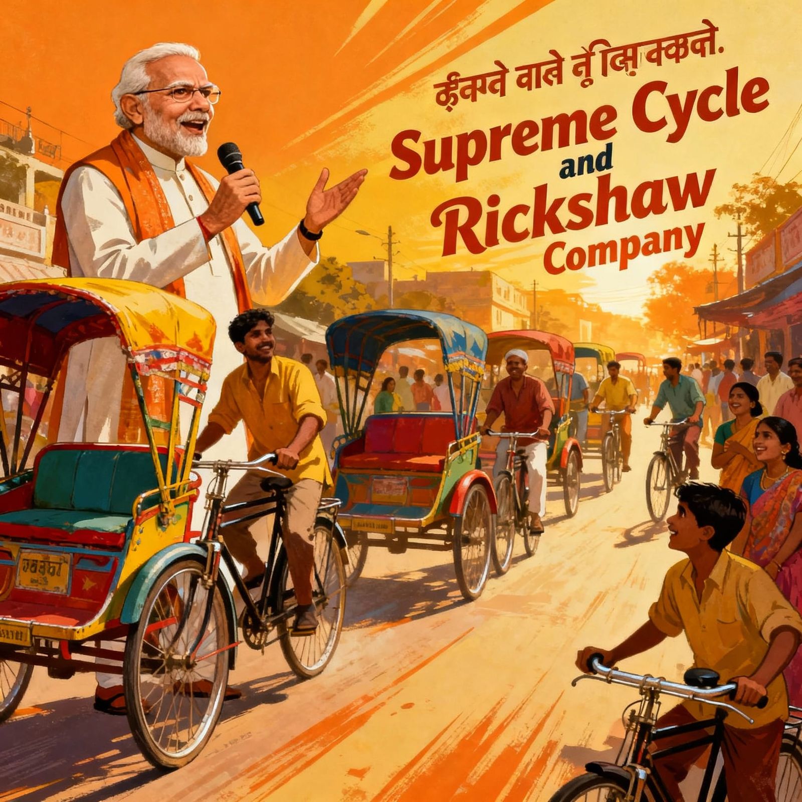 Indian PM Promotes Bicycle Shop in Retro Poster Style