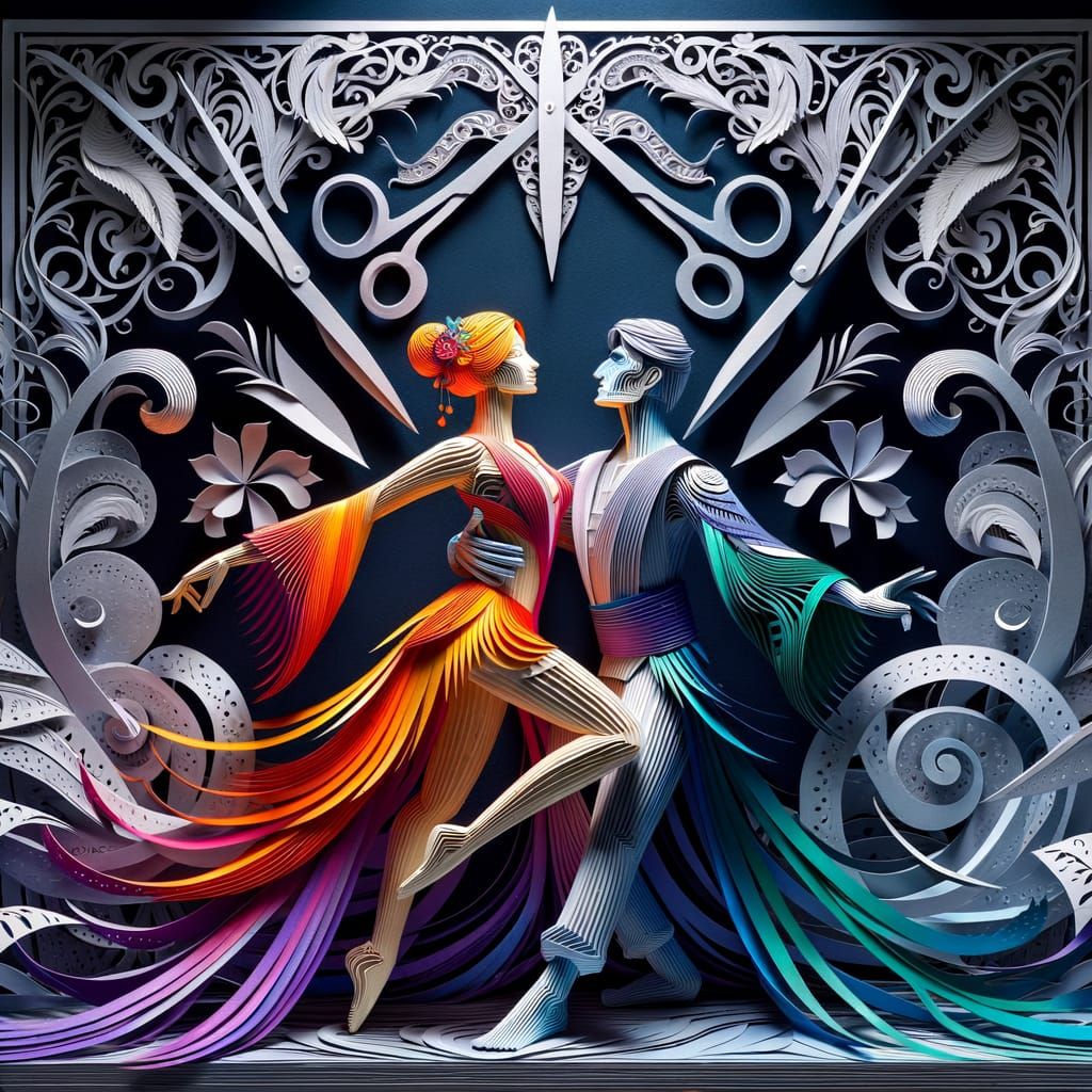Ethereal Paper Art Dance of Two Figures