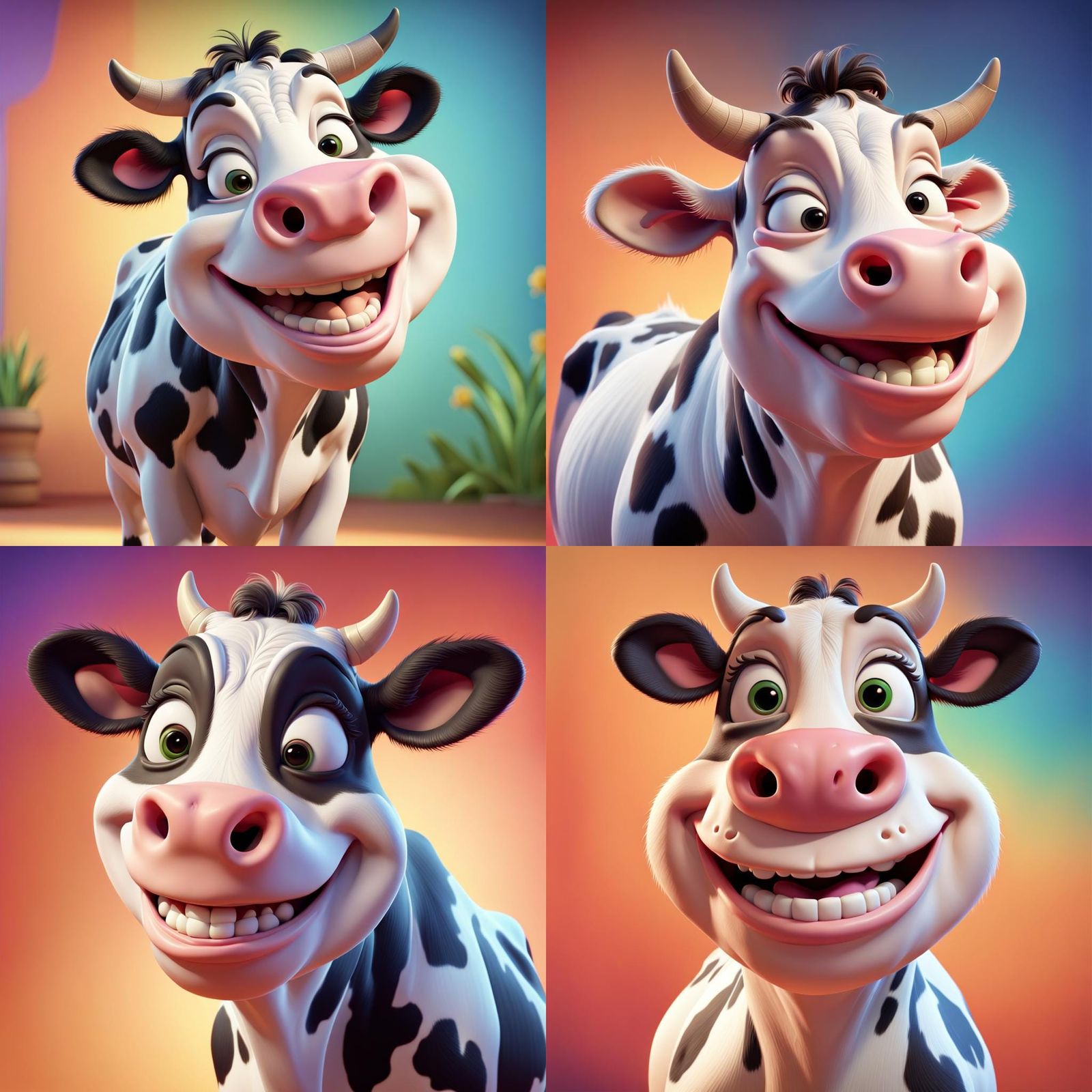 Smiling Cow Cartoon in Pixar Style