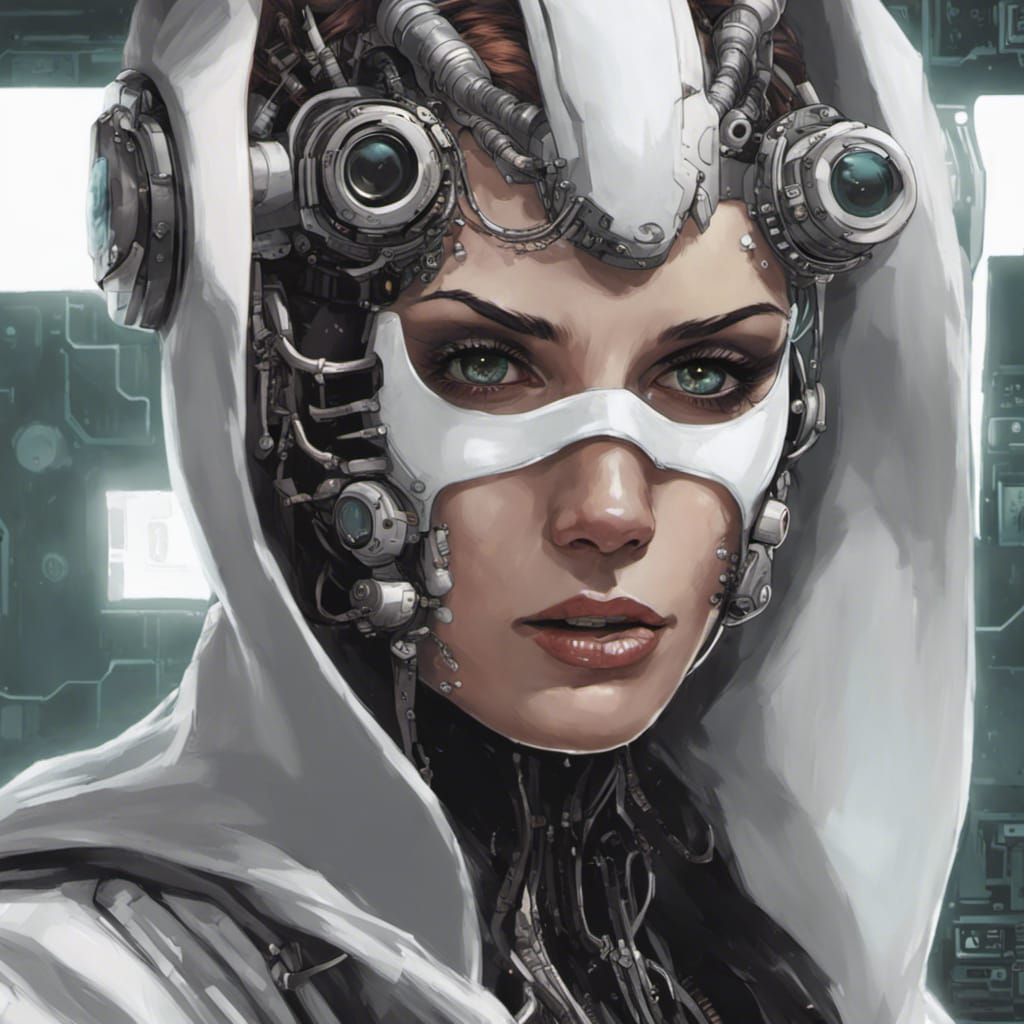 Cyberpunk Woman with Cybernetic Implants in Comic Art Style