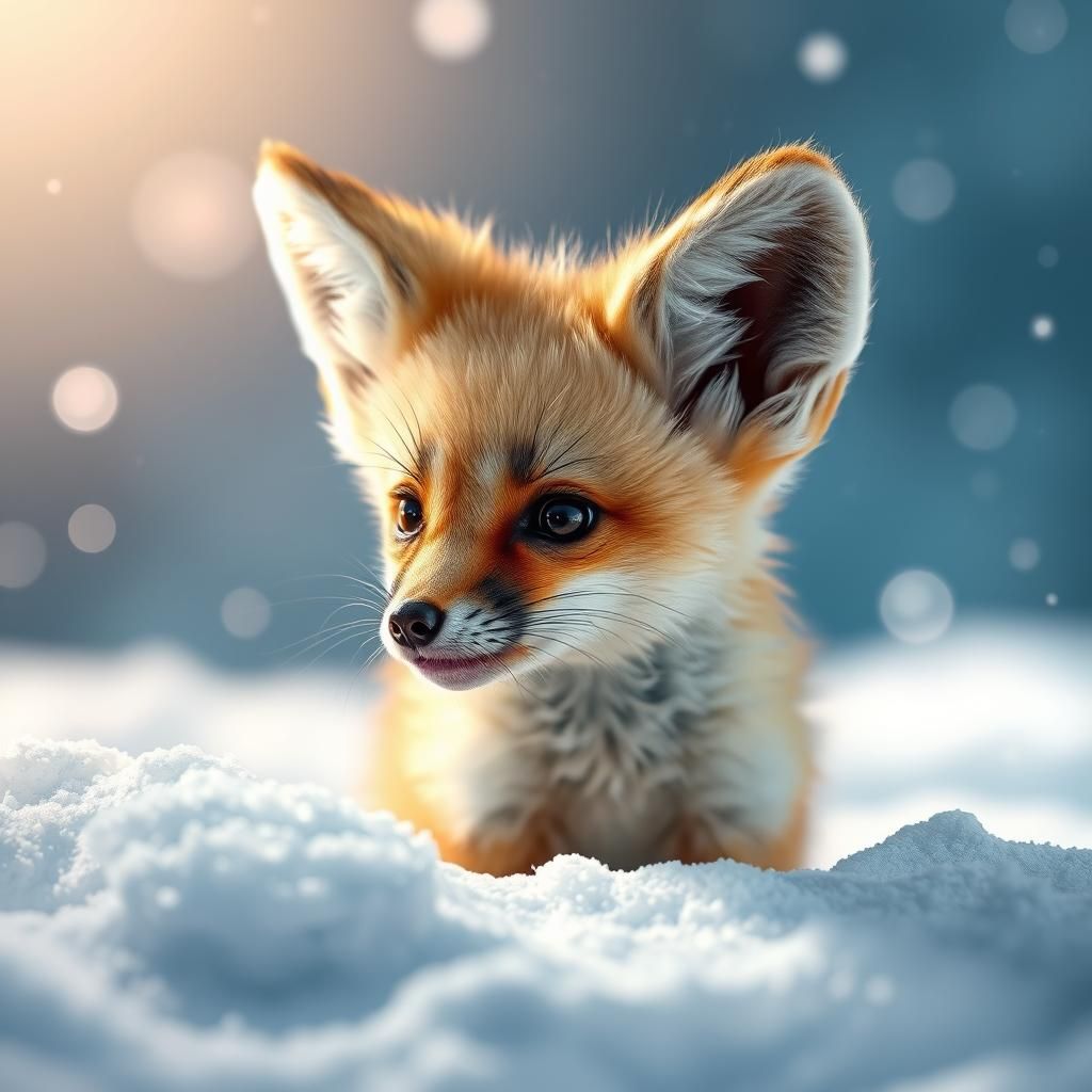 Hyperrealistic Fennec Fox in Snow: Colorful Concept Art