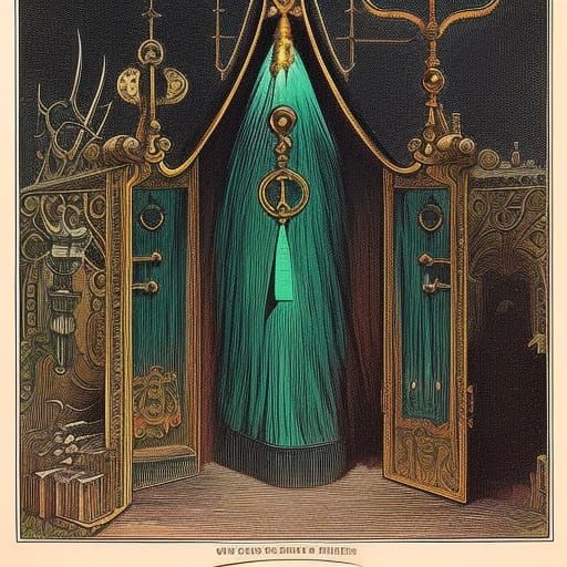 Vintage Occult Scene in John Tenniel Style