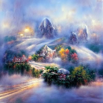 Ethereal Misty Mountain Landscape in Fantasy Style
