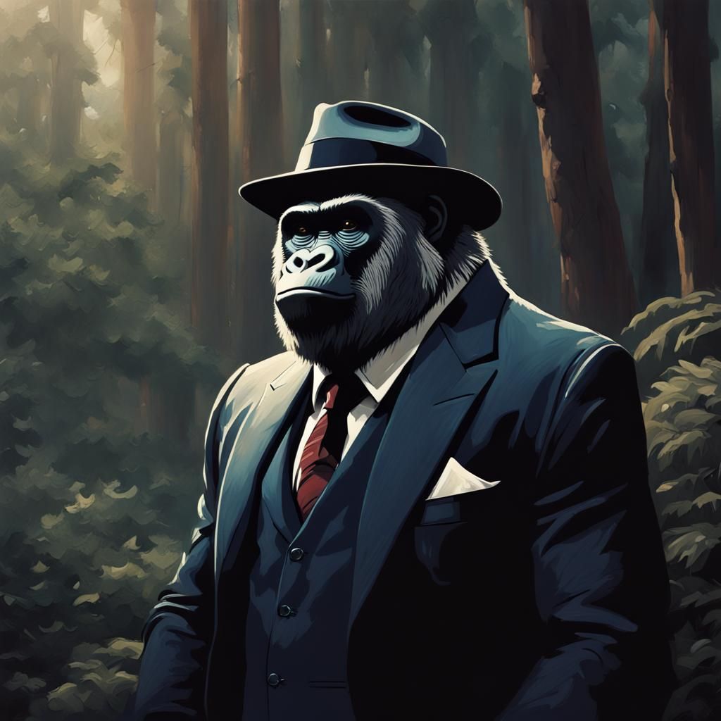 Ape Gentleman in Suit: Matte Painting Style