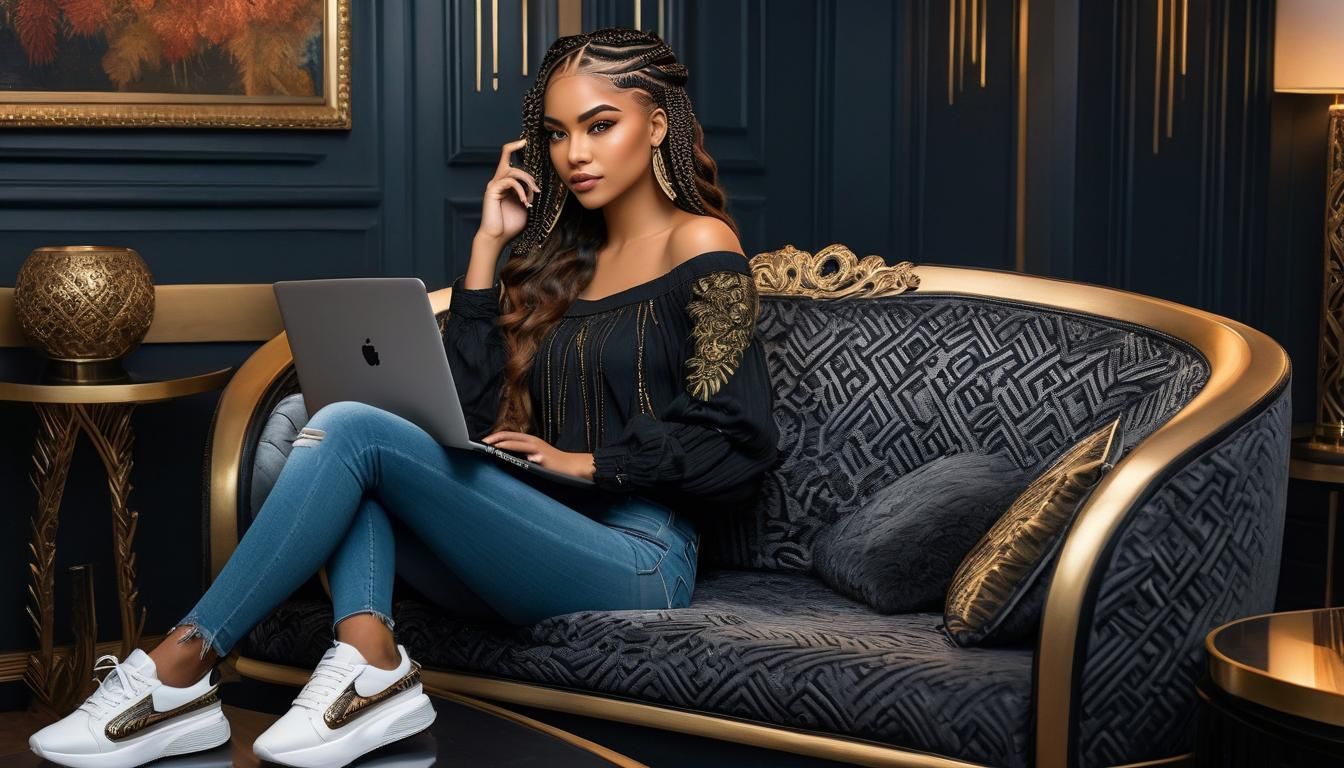 Art Deco Woman Typing on Laptop