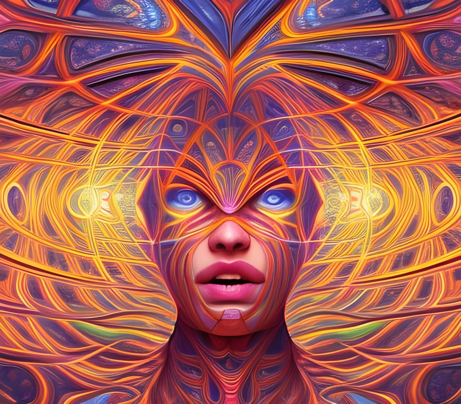 Psychedelic Woman Fractal Art in Alex Grey Style