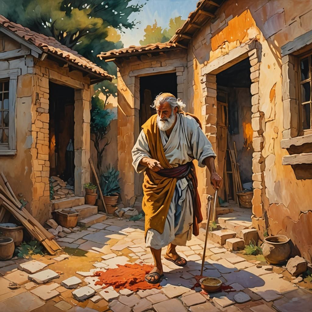 Avraham Removes Hagar: Impressionist Gouache Painting