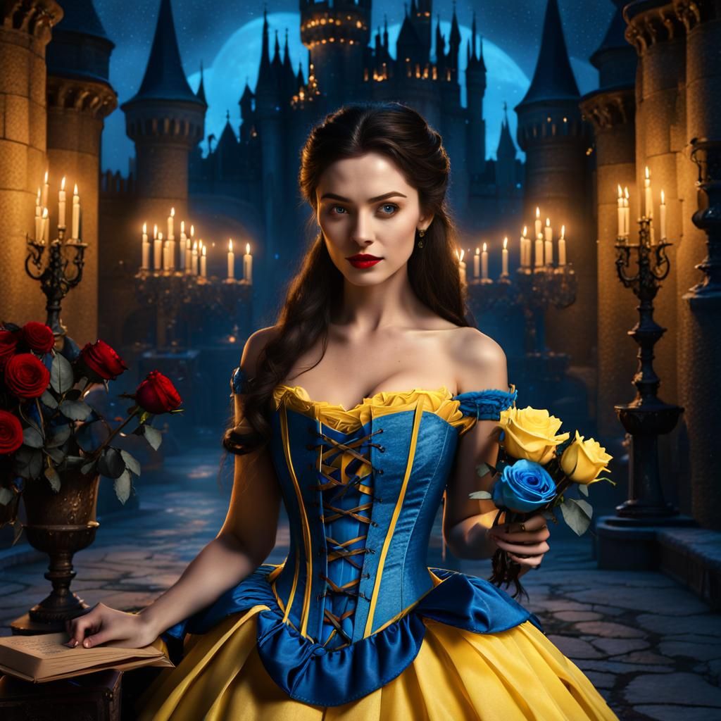 Gothic Fairytale Belle in Beast's Castle, Detailed Painting