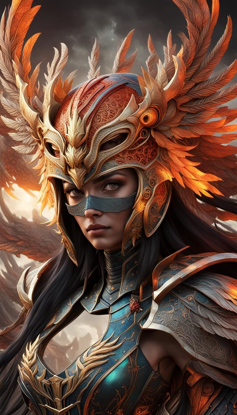 Female Warrior with Phoenix Helmet in Baroque Style