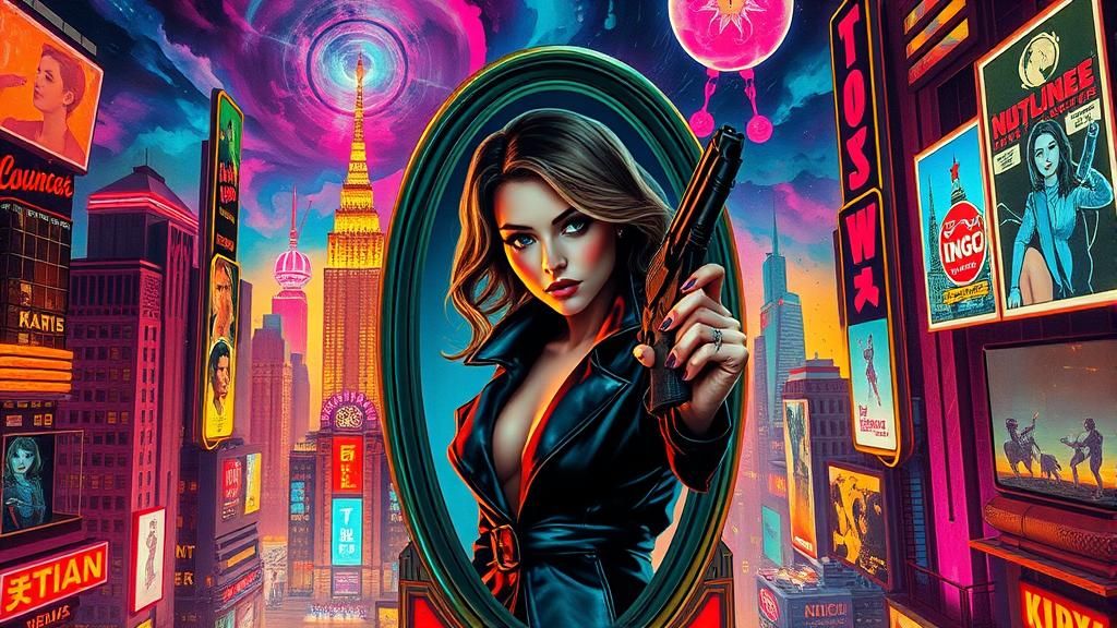 Retro-Futuristic Temptress in Cosmic Metropolis