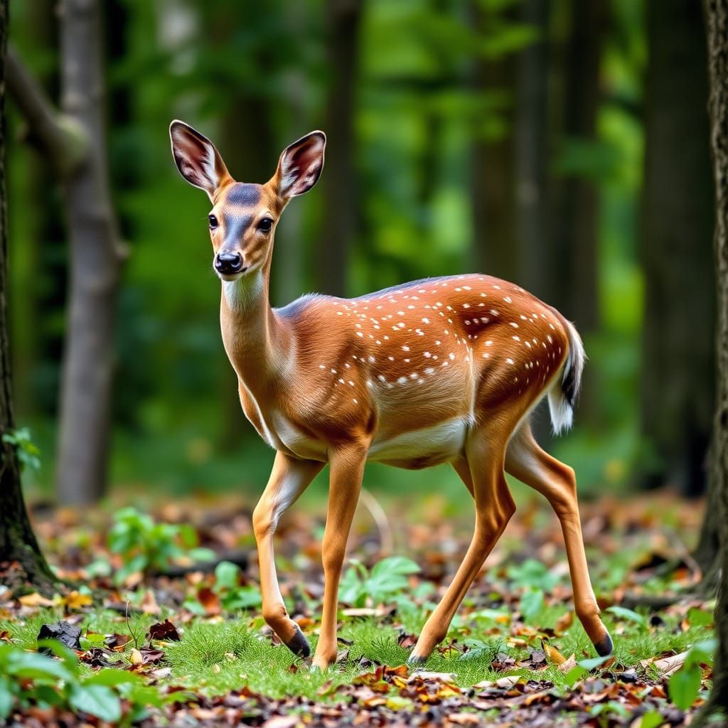 Pregnant Doe Walking Through a Forest