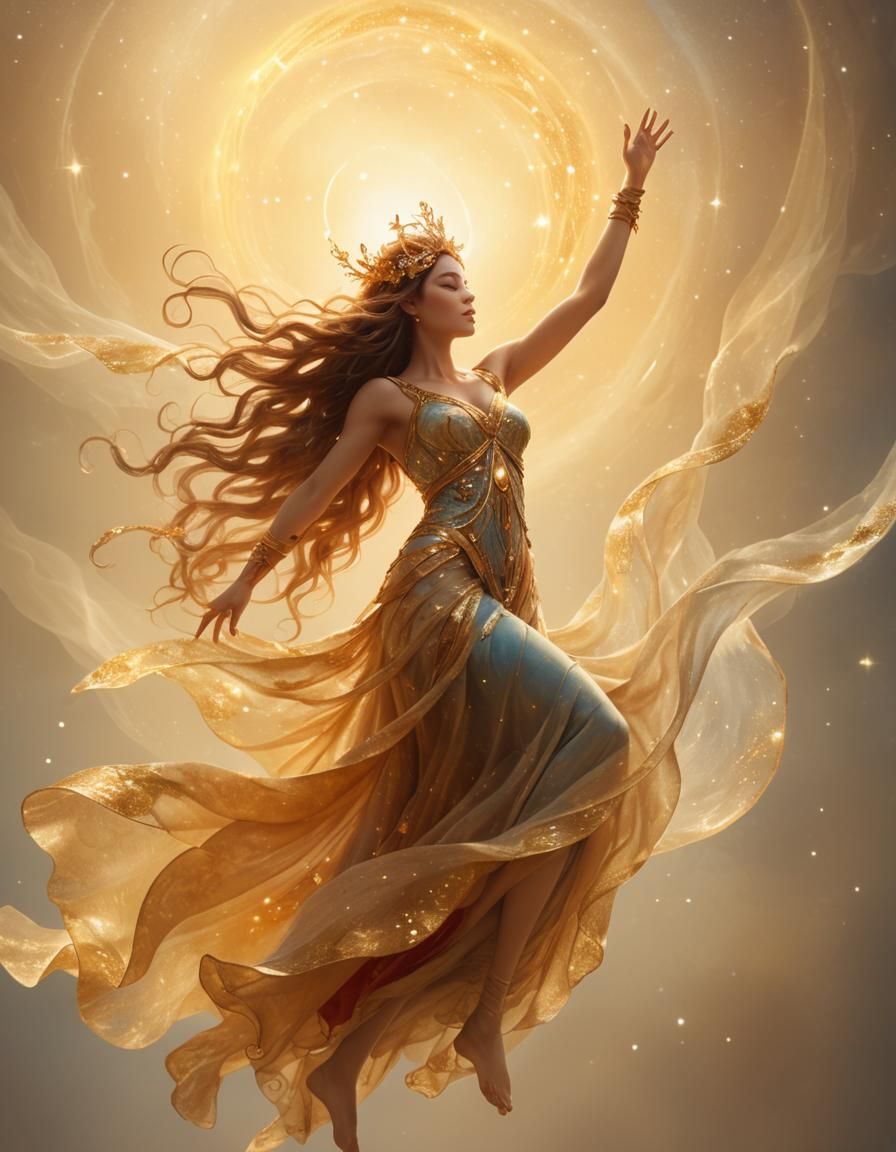 Ethereal Virgo Goddess in Star-Draped Fabric