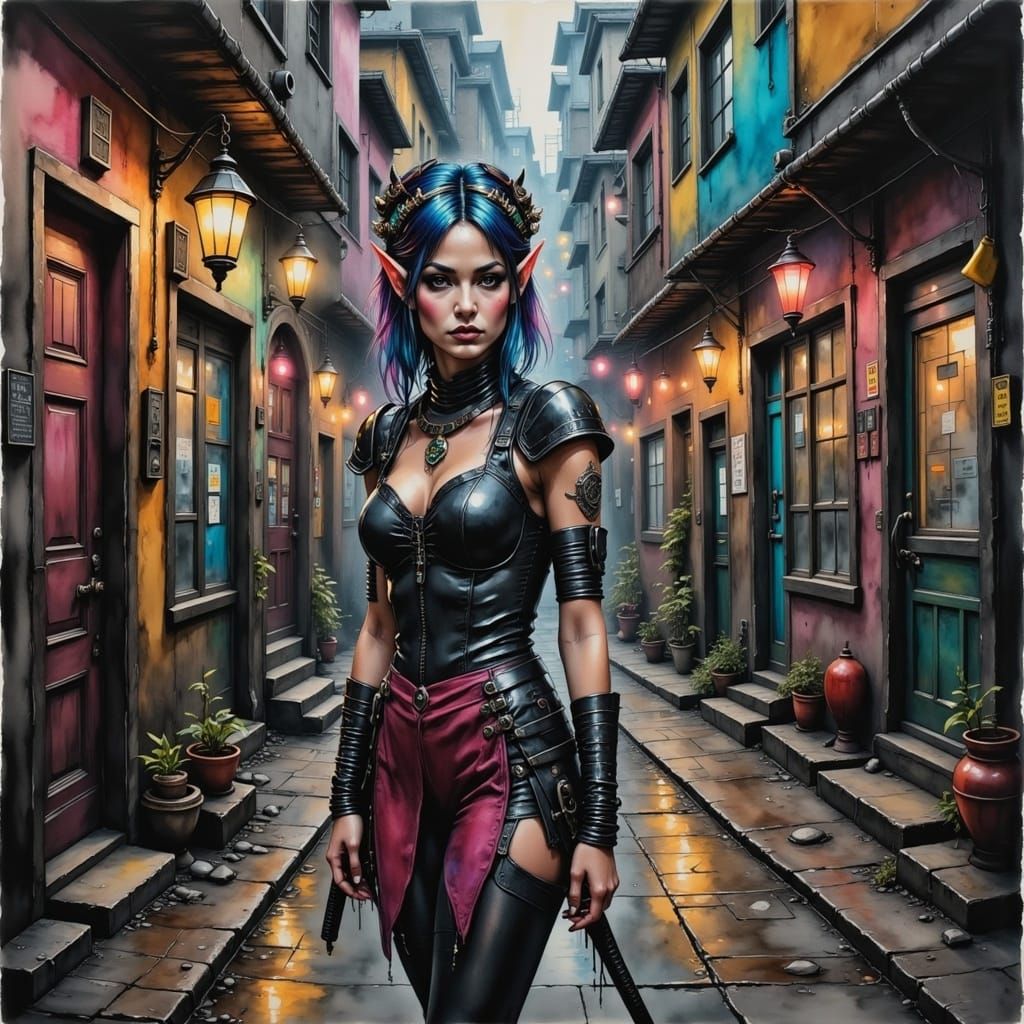 Punk Rock Elf in Alien Alleyway