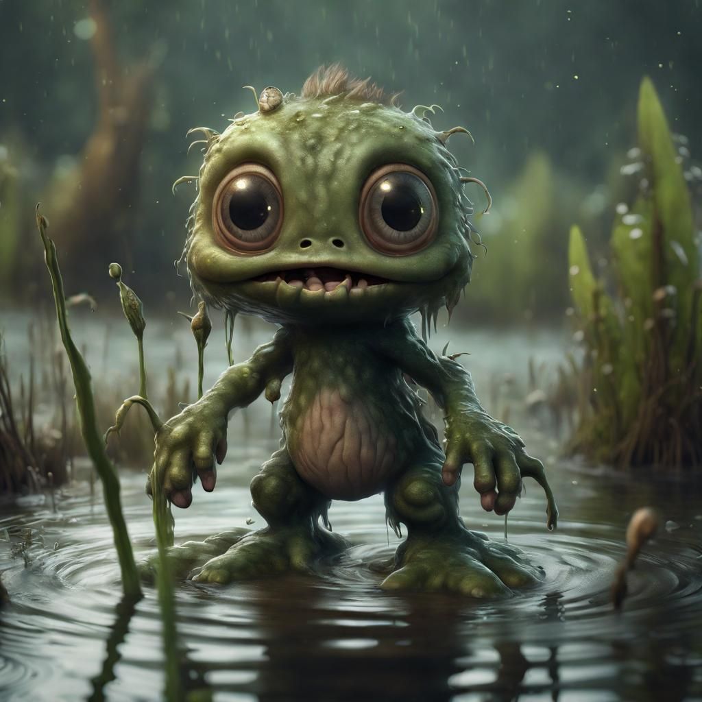 Cute Baby Swamp Monster in Detailed Matte Painting