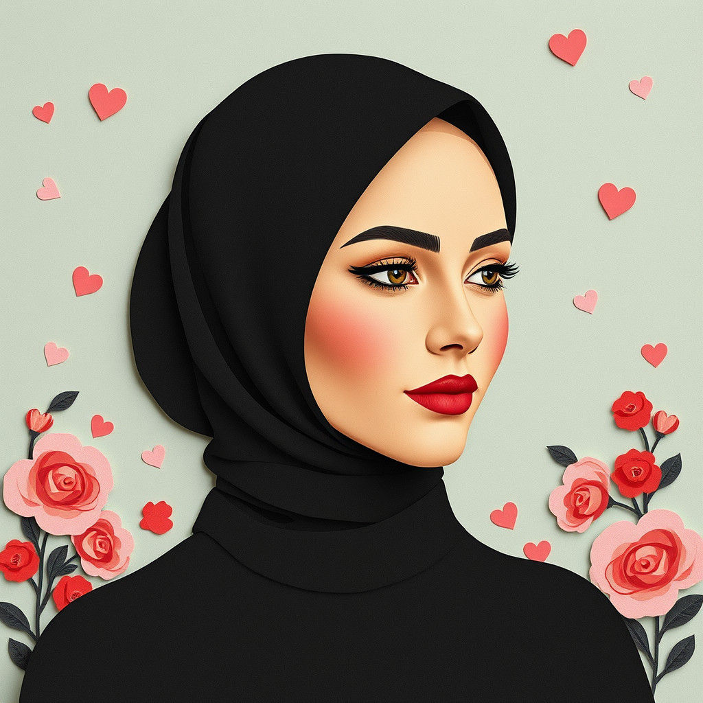 Whimsical Paper Collage Portrait of Woman in Hijab