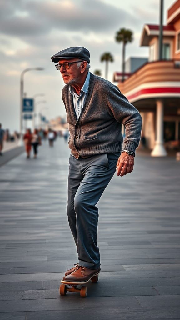 Grandfather Skateboarder Rides Venice Beach: Hyperrealistic ...