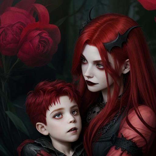 Fantasy Hybrid Mother and Son with Red Hair