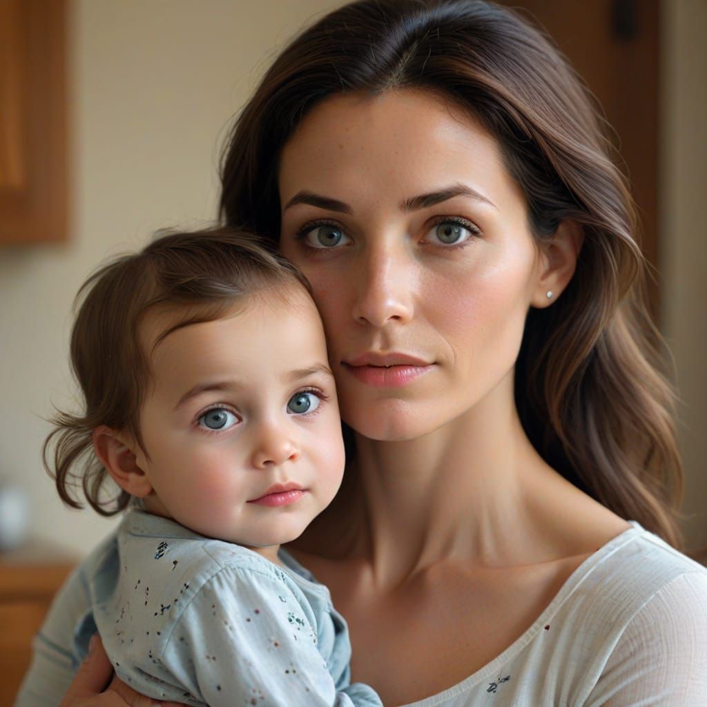 Mother's Tender Gaze in a Heartwarming Portrait