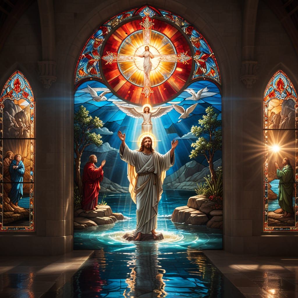 Stained Glass that depict Jesus's Bapitsm
