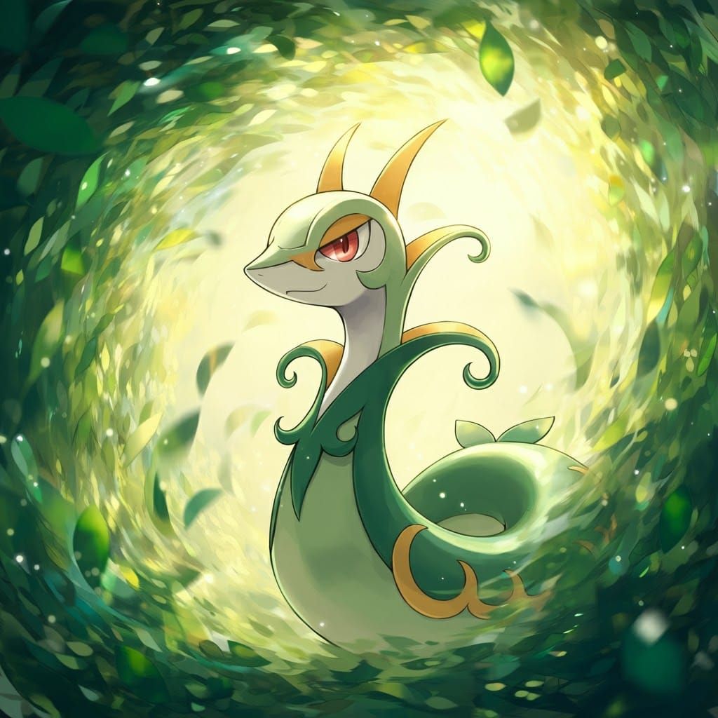 Serperior in Emerald Leaves, Anime Style