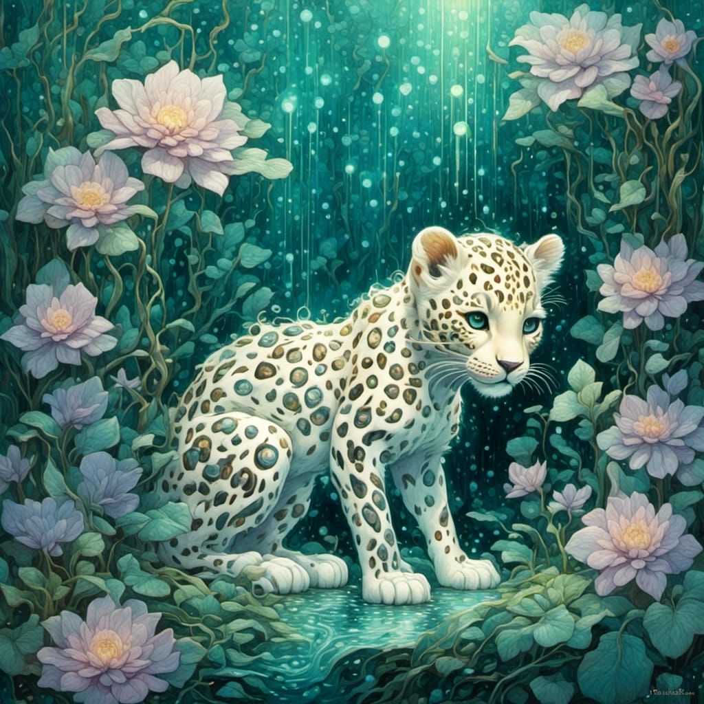 Albino Leopard Cub Made of Flowers