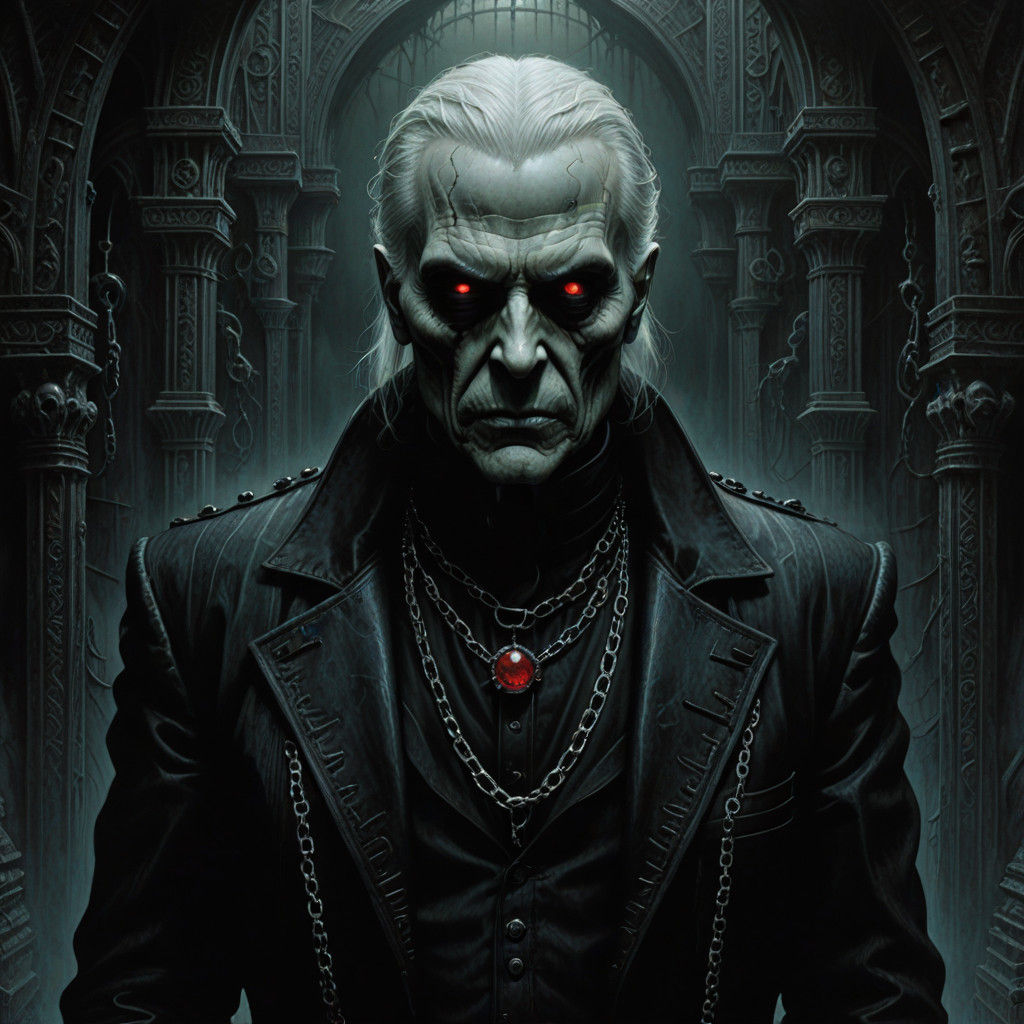 Gothic Portrait in Dark, Muted Colors with Ruby Red Accents