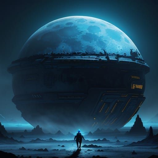 Alien Mothership on Moon in Sci-Fi Style